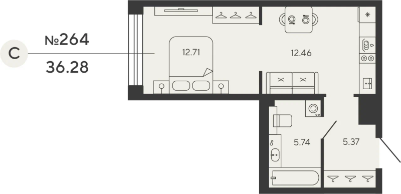 1-комнатная квартира, 36.28 м²; этаж: 15 - купить в Санкт-Петербурге