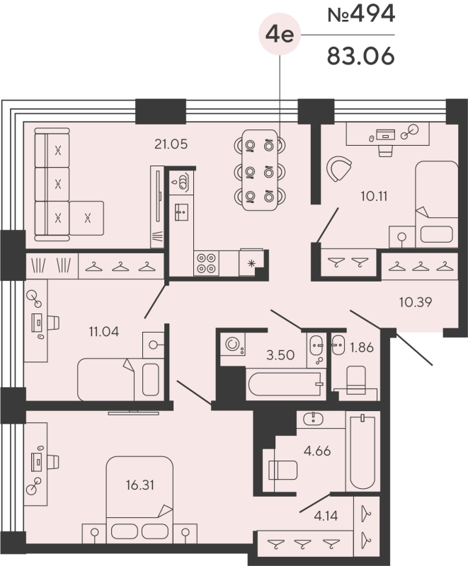3-комнатная квартира, 83.06 м²; этаж: 7 - купить в Санкт-Петербурге