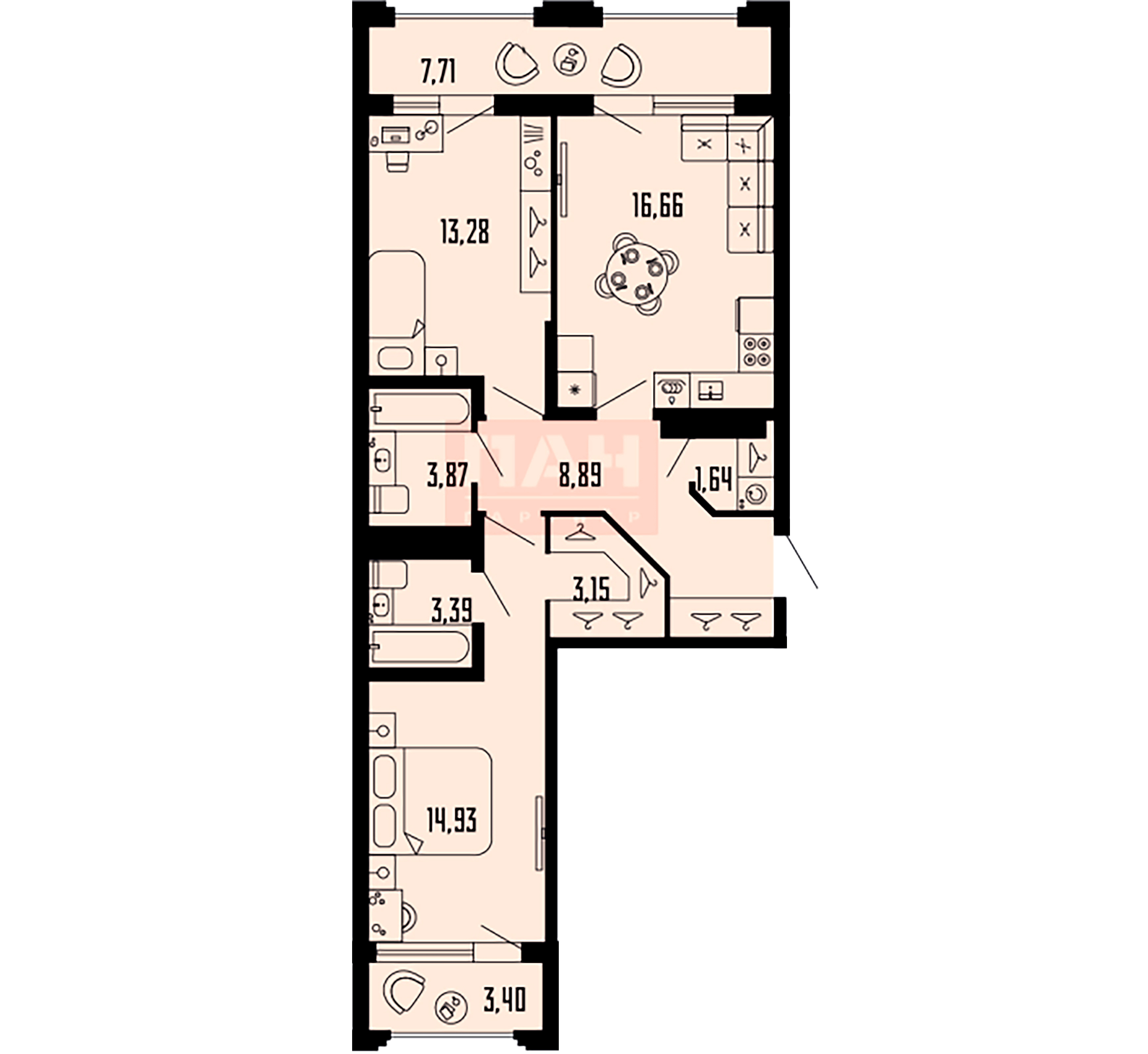 2-комнатная квартира  №149 в Шепилевский: 71.37 м², этаж 14 - купить в Санкт-Петербурге