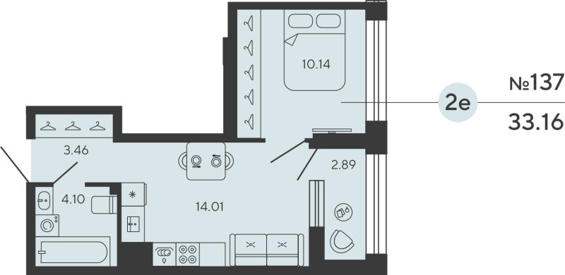 1-комнатная квартира, 33.16 м²; этаж: 18 - купить в Санкт-Петербурге