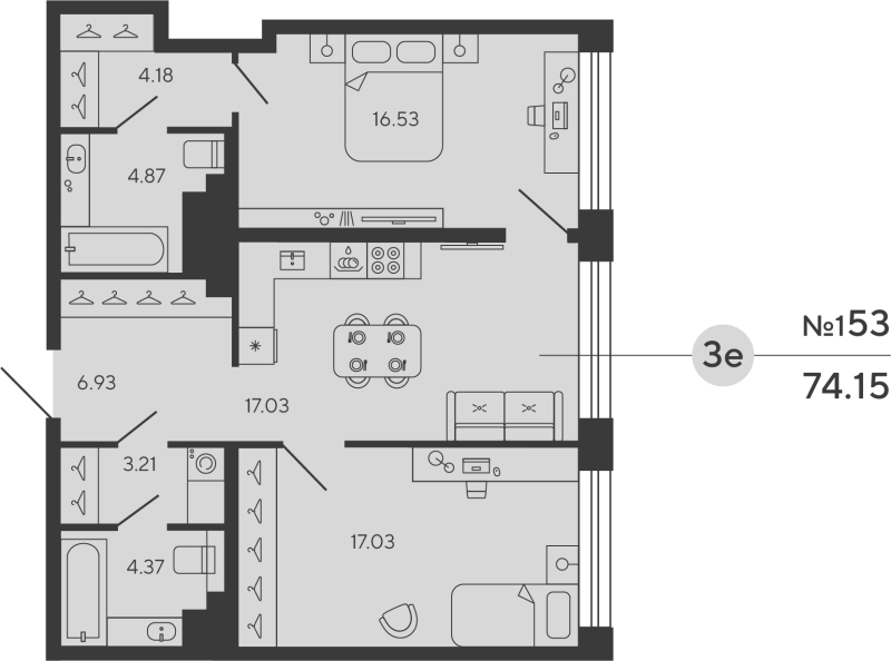 2-комнатная квартира, 74.15 м²; этаж: 20 - купить в Санкт-Петербурге