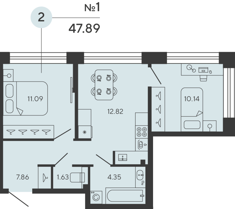 2-комнатная квартира, 47.89 м²; этаж: 3 - купить в Санкт-Петербурге