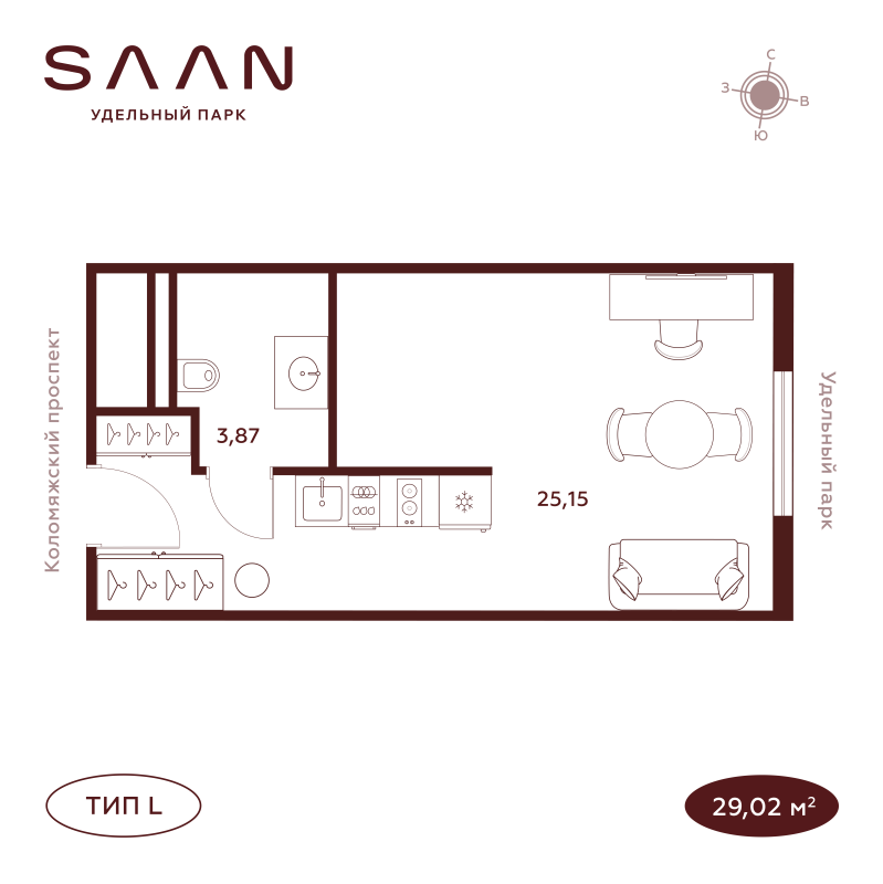 1-комнатная квартира, 29.3 м²; этаж: 22 - купить в Санкт-Петербурге
