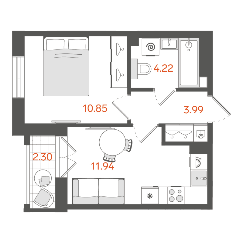 1-комнатная квартира, 32.15 м²; этаж: 8 - купить в Санкт-Петербурге