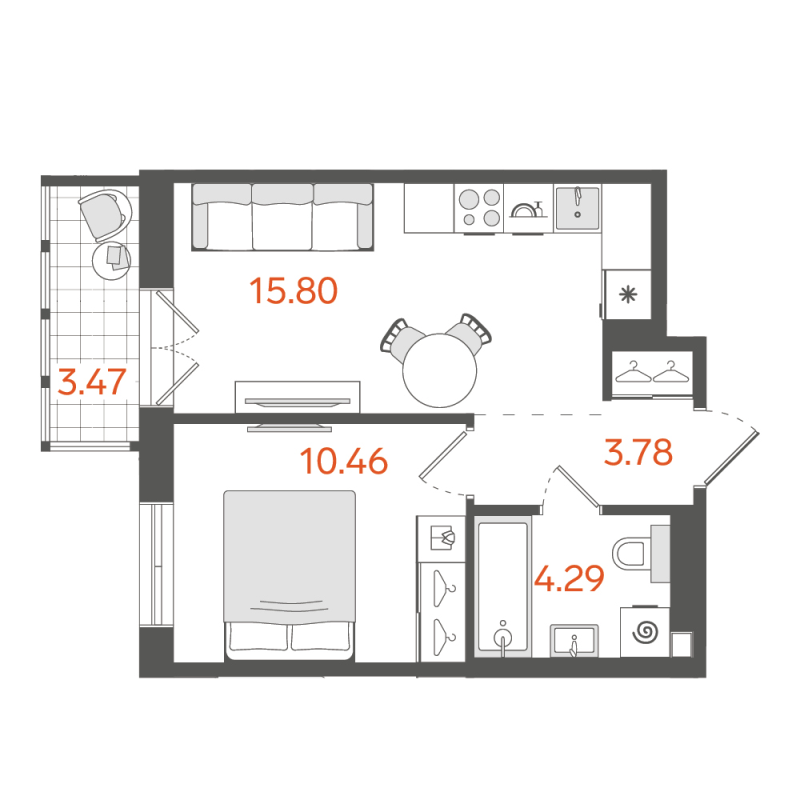 1-комнатная квартира, 35.37 м²; этаж: 7 - купить в Санкт-Петербурге