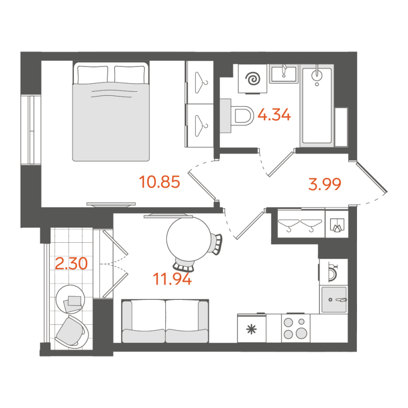 1-комнатная квартира, 32.27 м²; этаж: 6 - купить в Санкт-Петербурге