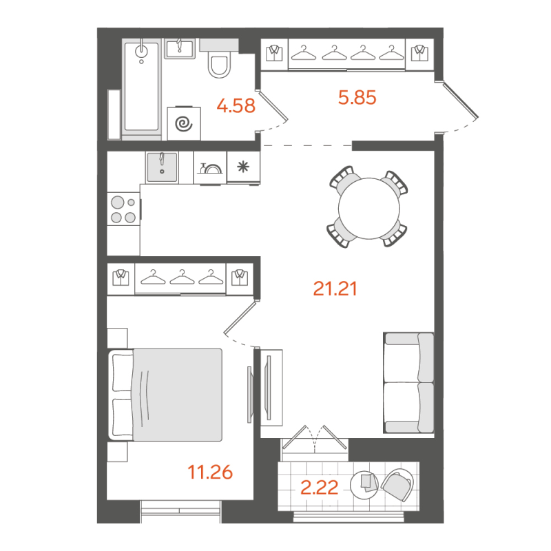 1-комнатная квартира, 44.01 м²; этаж: 6 - купить в Санкт-Петербурге
