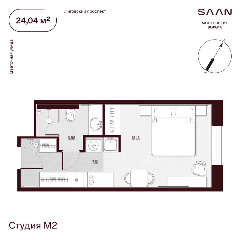 1-комнатная квартира, 24.48 м²; этаж: 9 - купить в Санкт-Петербурге