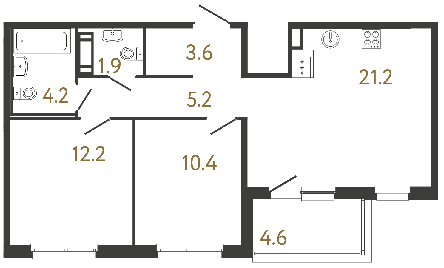 2-комнатная квартира, 58.7 м²; этаж: 3 - купить в Санкт-Петербурге
