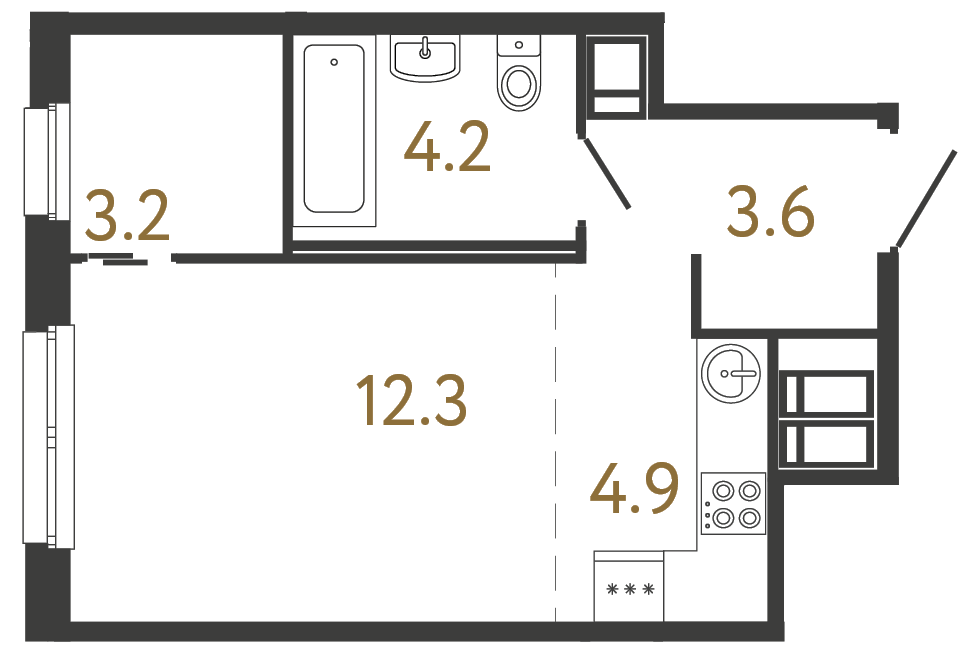 1-комнатная квартира, 28.2 м²; этаж: 3 - купить в Санкт-Петербурге