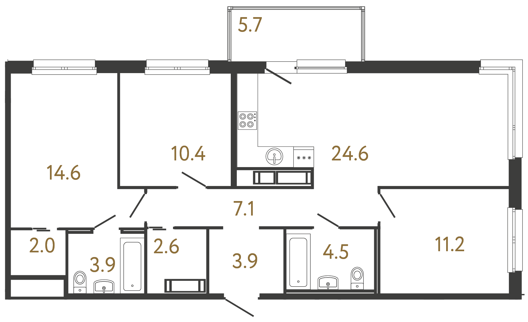 3-комнатная квартира №118 в: Передвижники: 84.8 м²; этаж: 4 - купить в Санкт-Петербурге