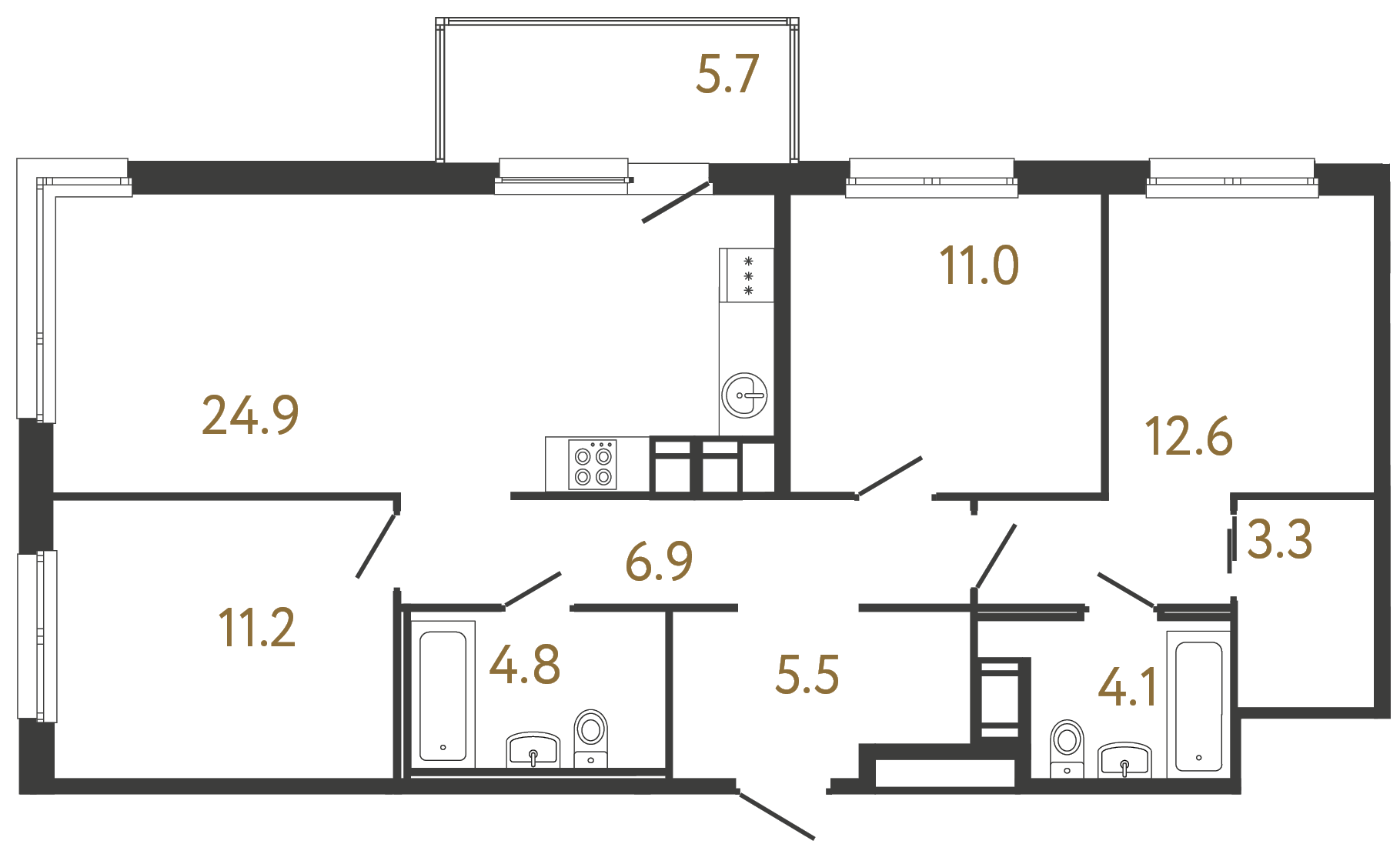 3-комнатная квартира №118 в: Передвижники: 84.3 м²; этаж: 7 - купить в Санкт-Петербурге