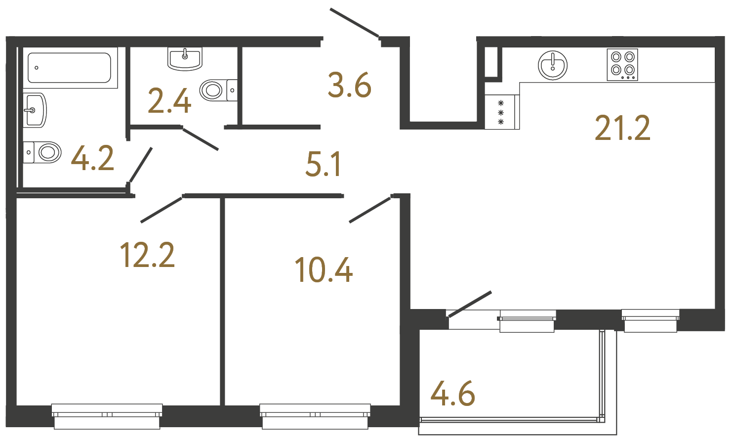 2-комнатная квартира, 59.1 м²; этаж: 2 - купить в Санкт-Петербурге