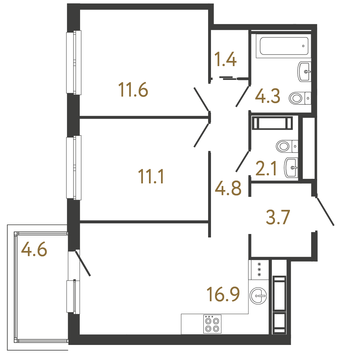 2-комнатная квартира, 55.9 м²; этаж: 9 - купить в Санкт-Петербурге