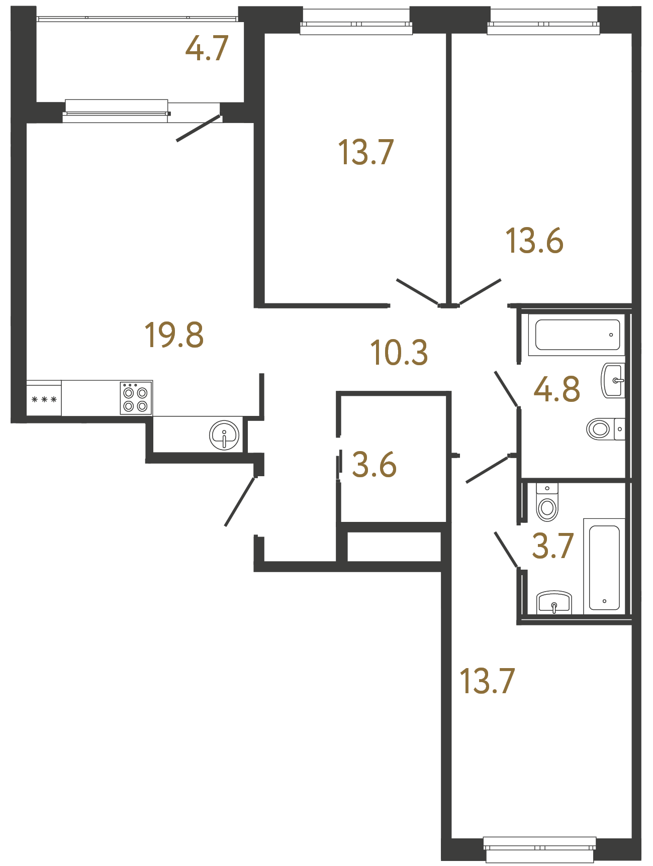 3-комнатная квартира, 83.2 м²; этаж: 2 - купить в Санкт-Петербурге