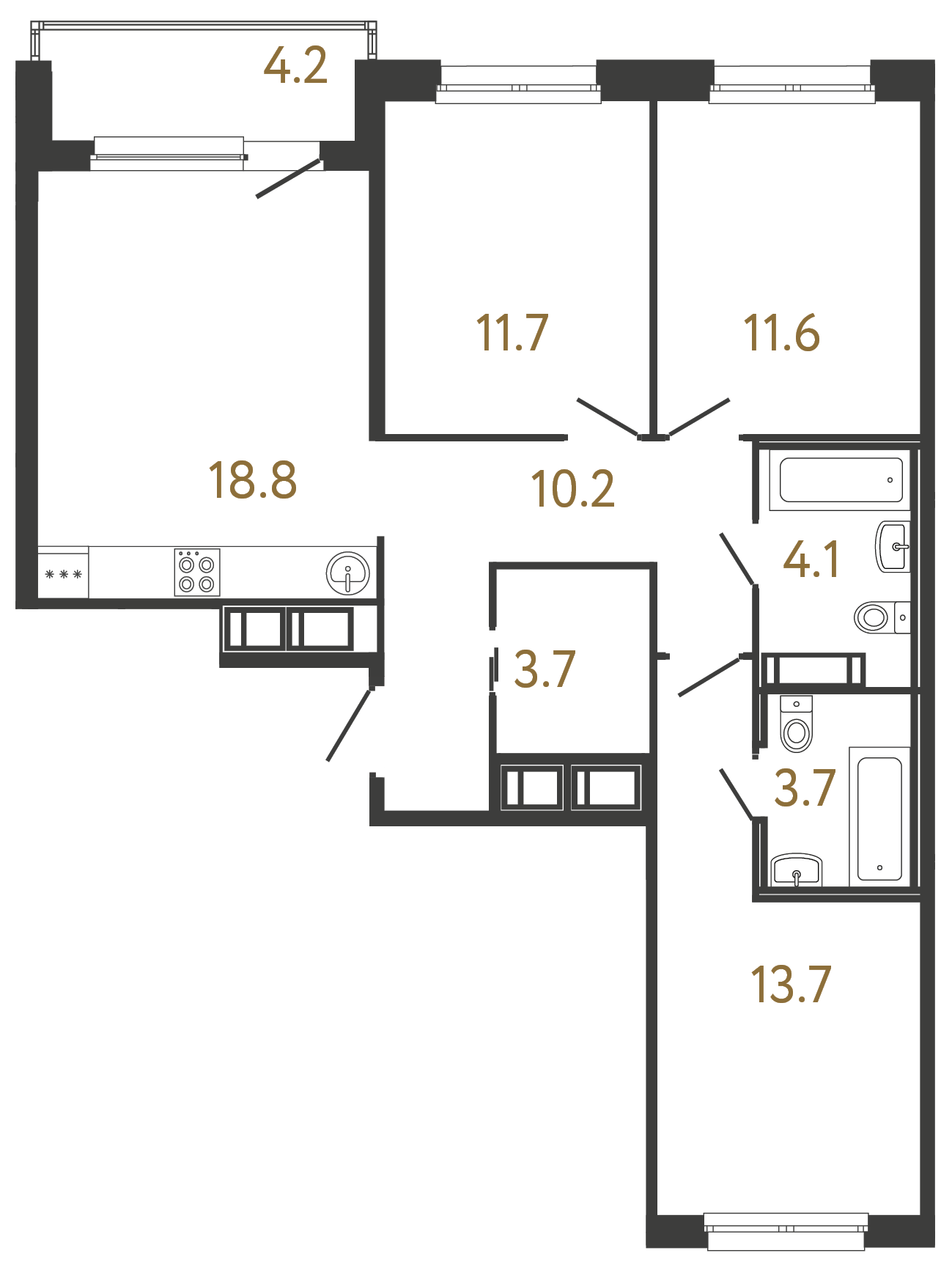 3-комнатная квартира №118 в: Передвижники: 77.5 м²; этаж: 6 - купить в Санкт-Петербурге