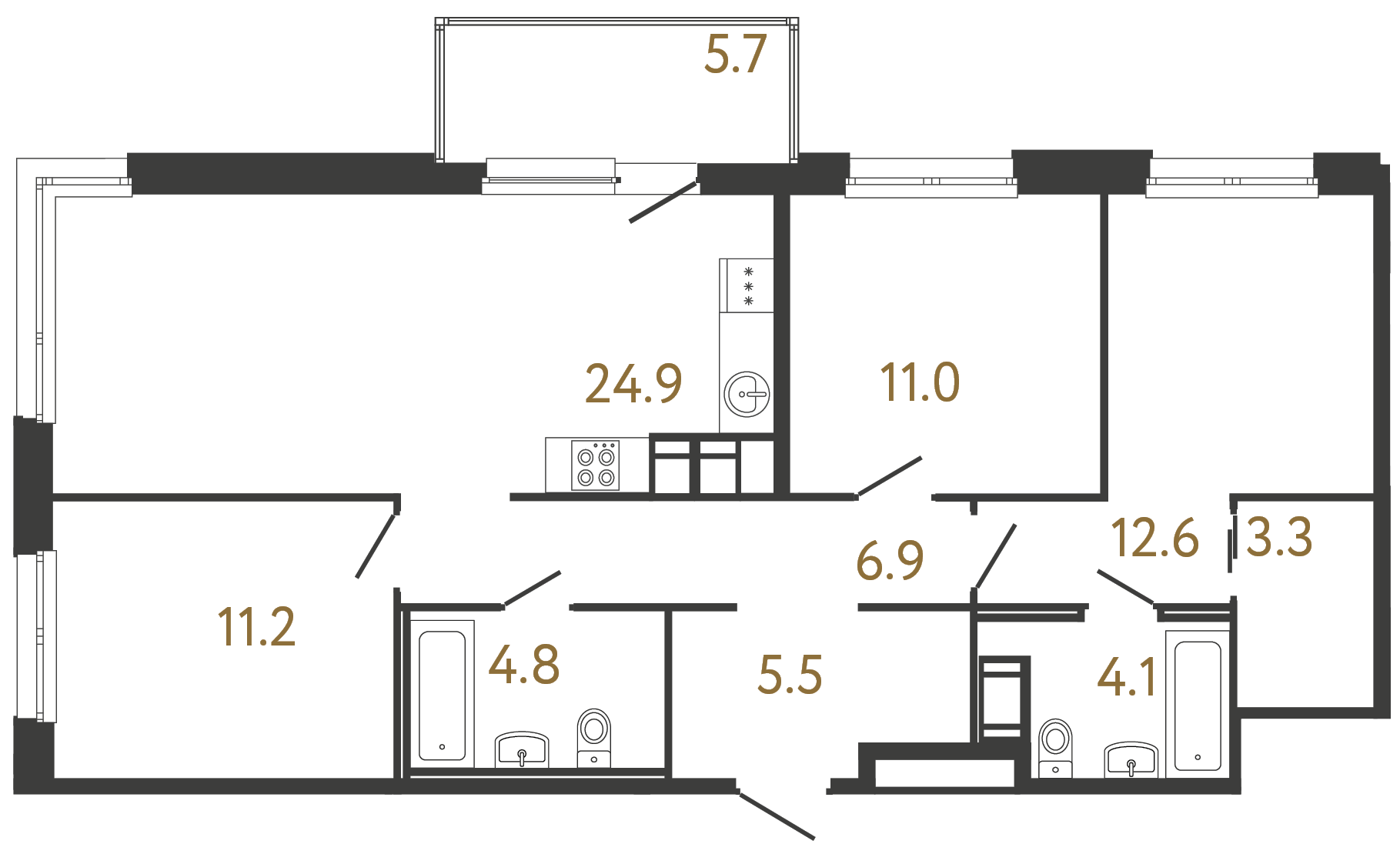 3-комнатная квартира №118 в: Передвижники: 84.3 м²; этаж: 3 - купить в Санкт-Петербурге