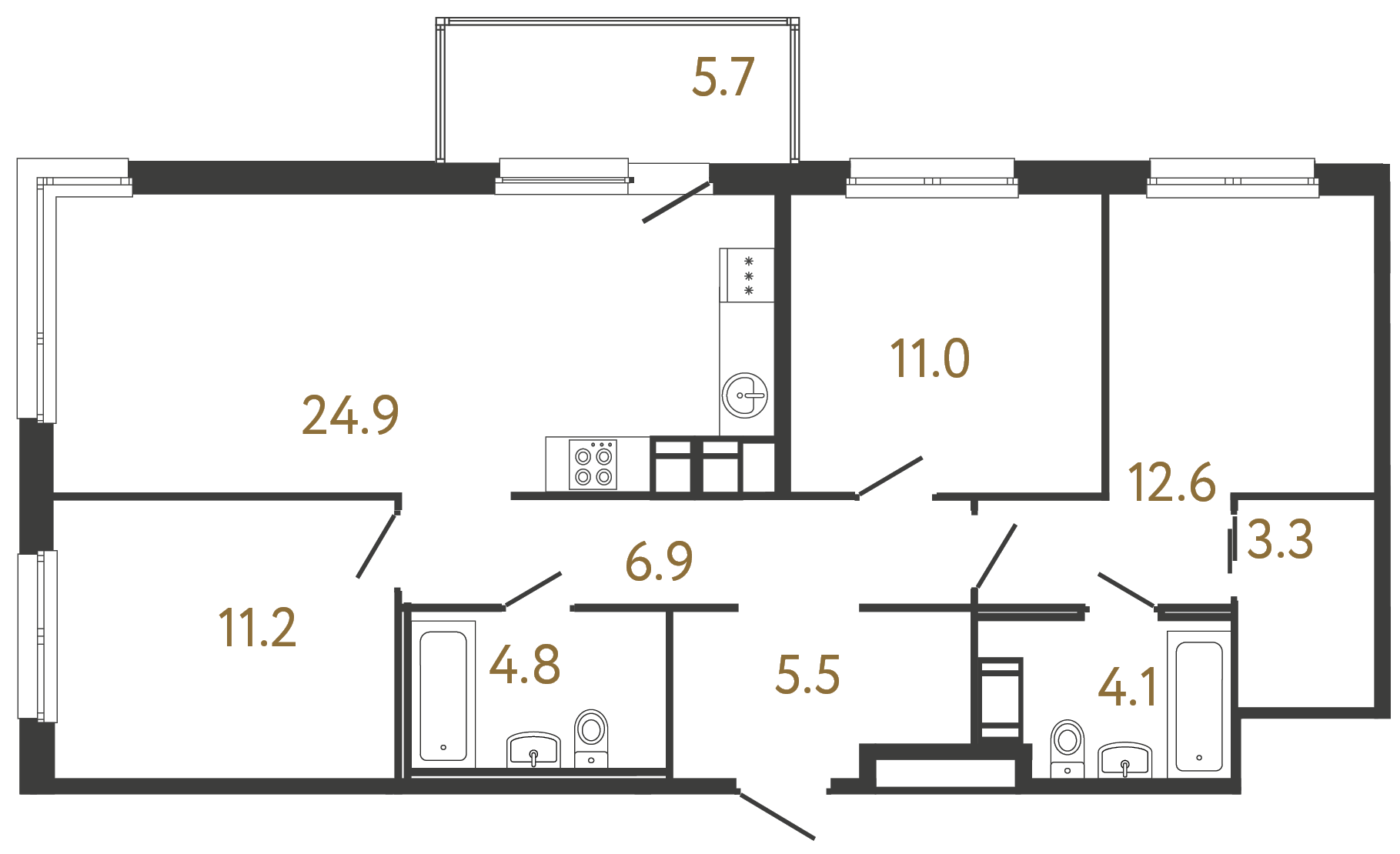 3-комнатная квартира №118 в: Передвижники: 84.3 м²; этаж: 9 - купить в Санкт-Петербурге