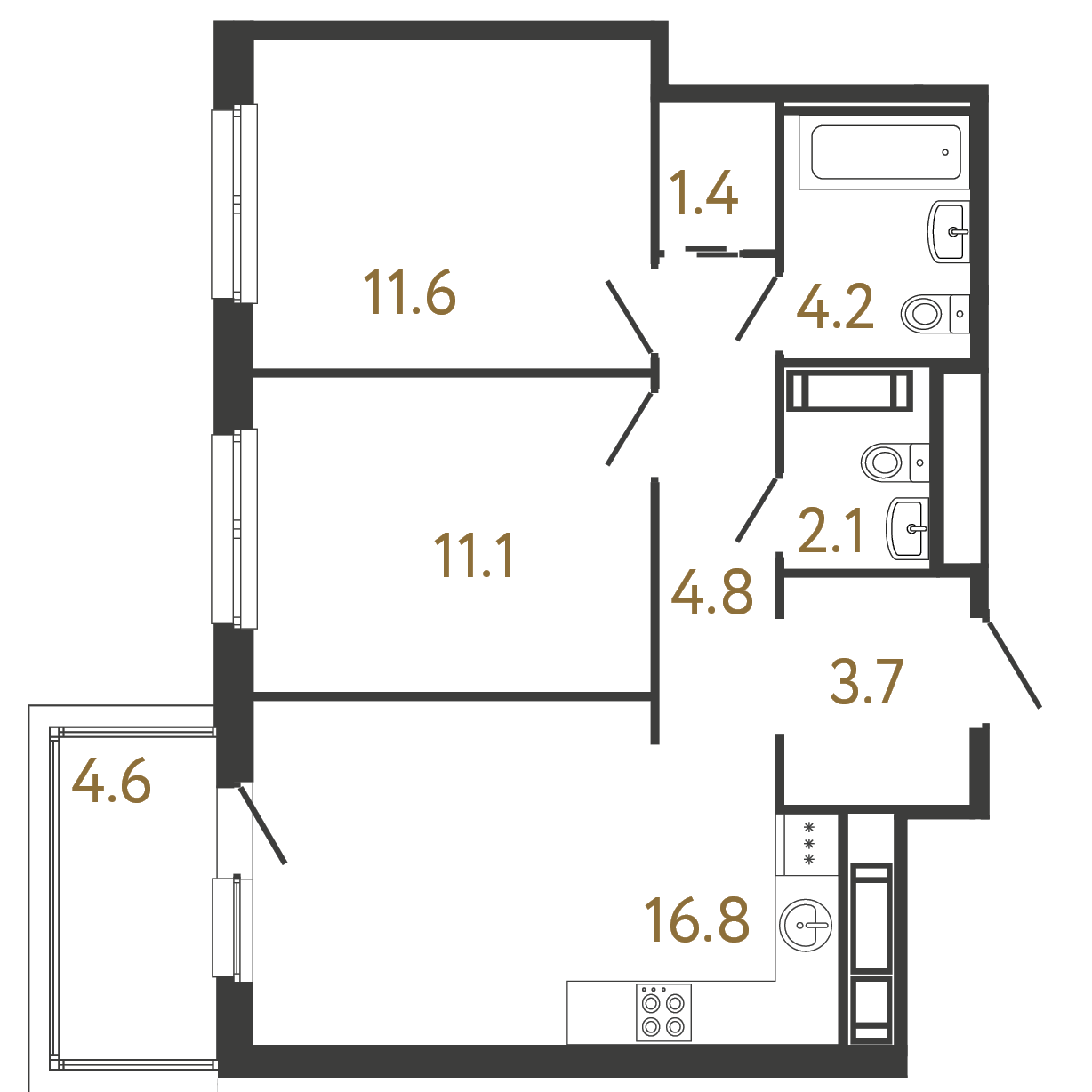2-комнатная квартира, 55.7 м²; этаж: 12 - купить в Санкт-Петербурге