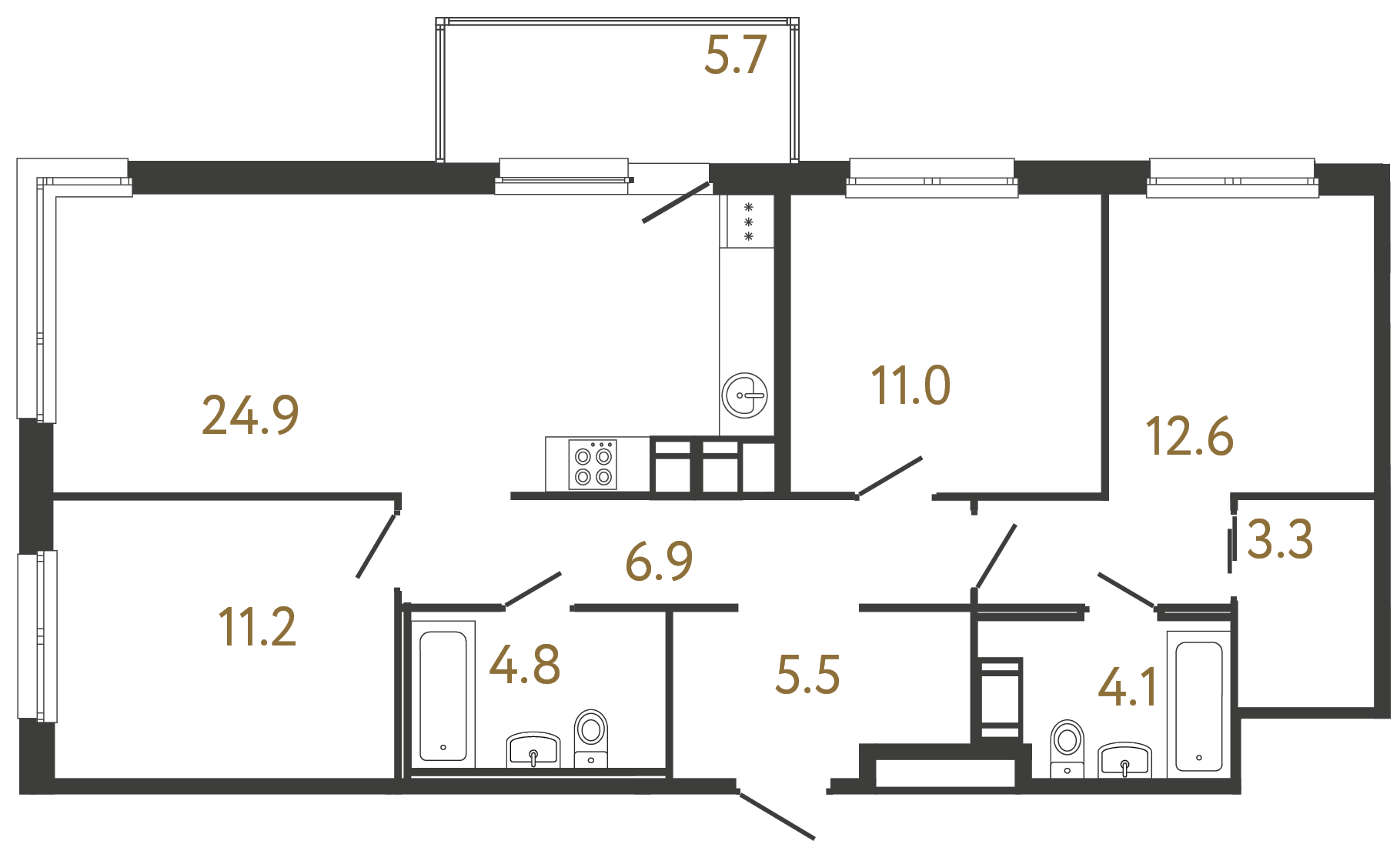 3-комнатная квартира №118 в: Передвижники: 84.3 м²; этаж: 11 - купить в Санкт-Петербурге