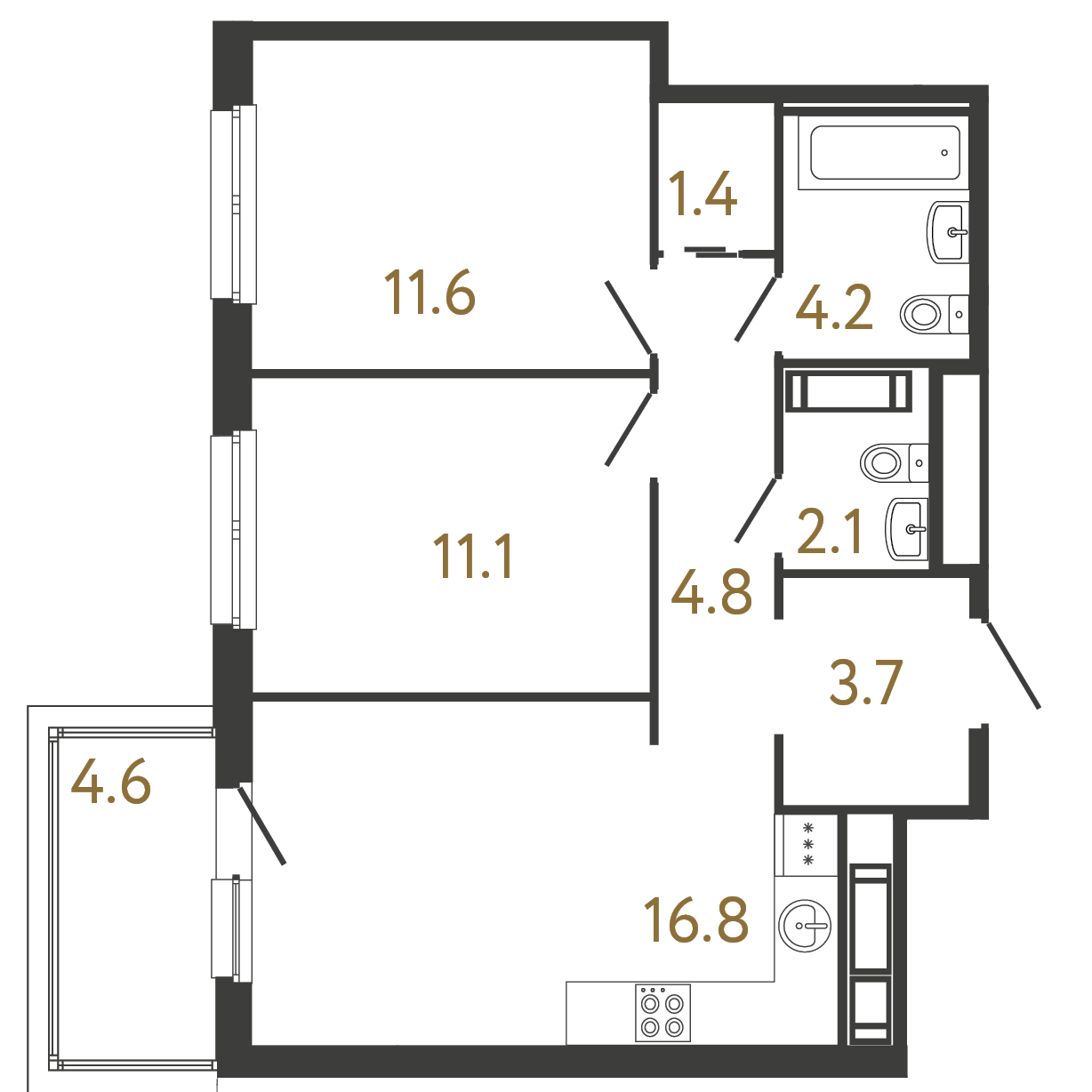 2-комнатная квартира, 55.7 м²; этаж: 11 - купить в Санкт-Петербурге