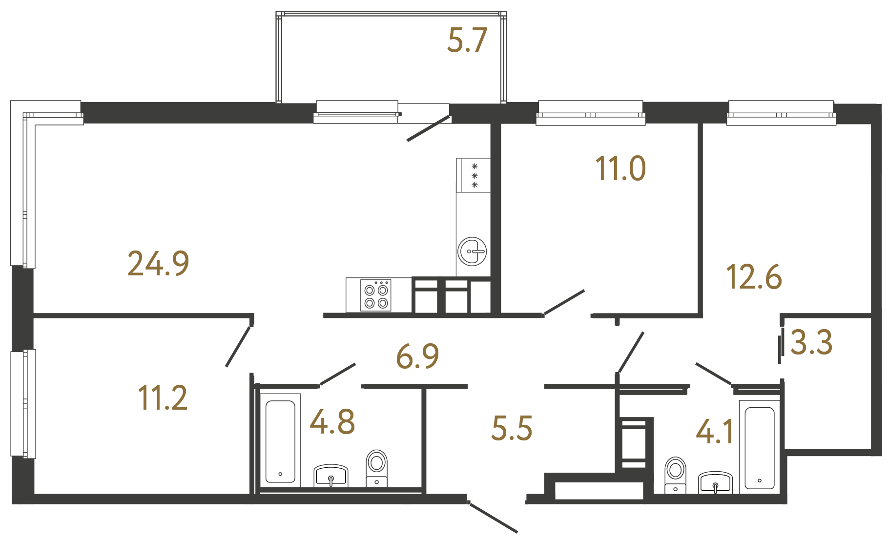 3-комнатная квартира №118 в: Передвижники: 84.3 м²; этаж: 5 - купить в Санкт-Петербурге