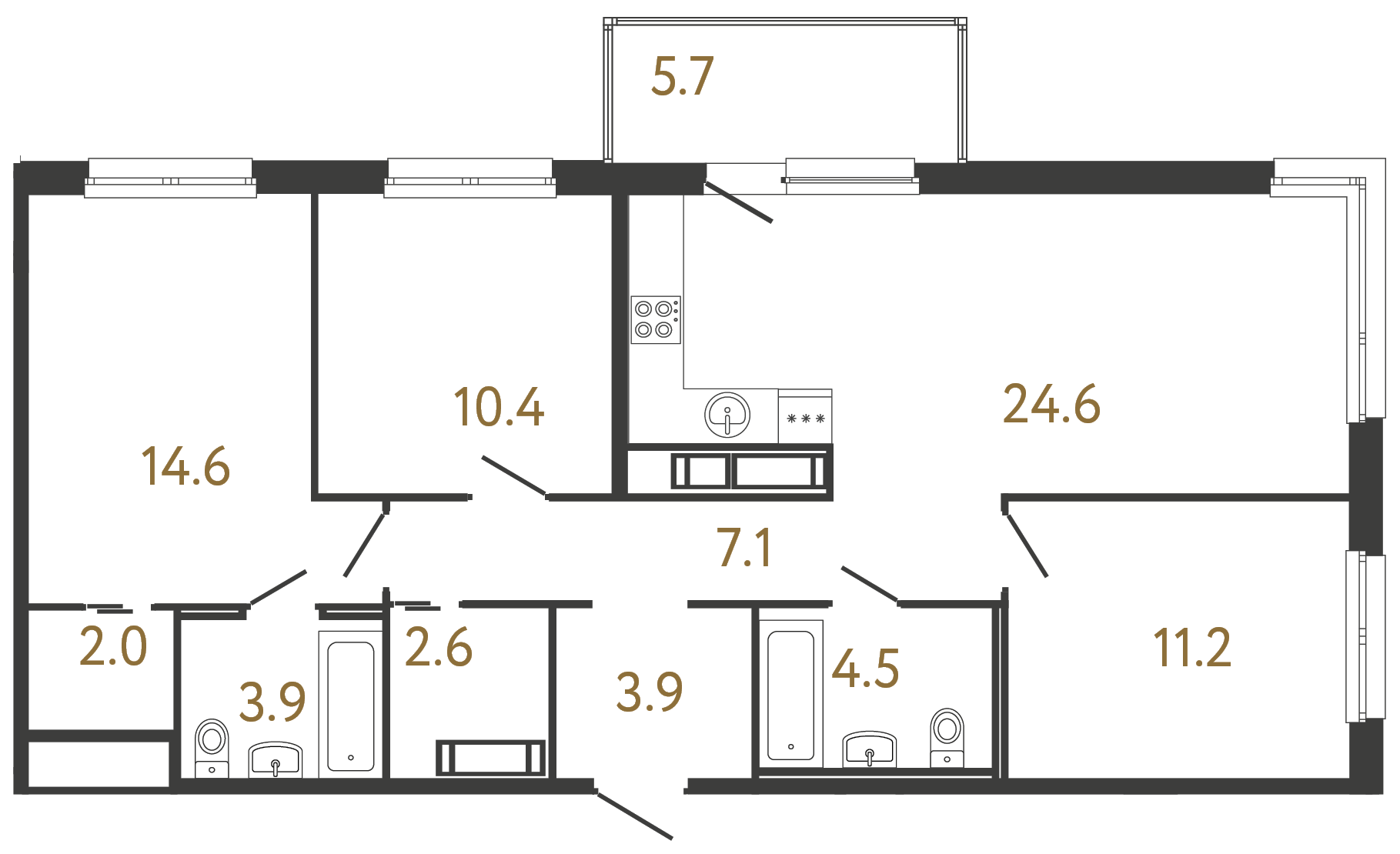 3-комнатная квартира №118 в: Передвижники: 84.8 м²; этаж: 8 - купить в Санкт-Петербурге