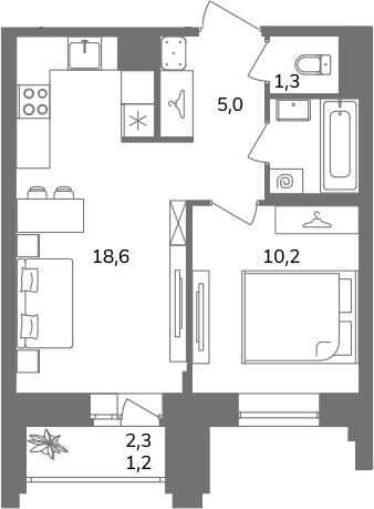 1-комнатная квартира №1А13/1-5 в Антверпен 1-й корпус: 40.2 м², этаж 13 - купить в Санкт-Петербурге