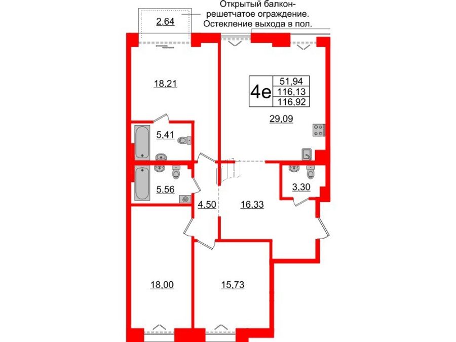 3-комнатная квартира, 116.13 м²; этаж: 6 - купить в Санкт-Петербурге