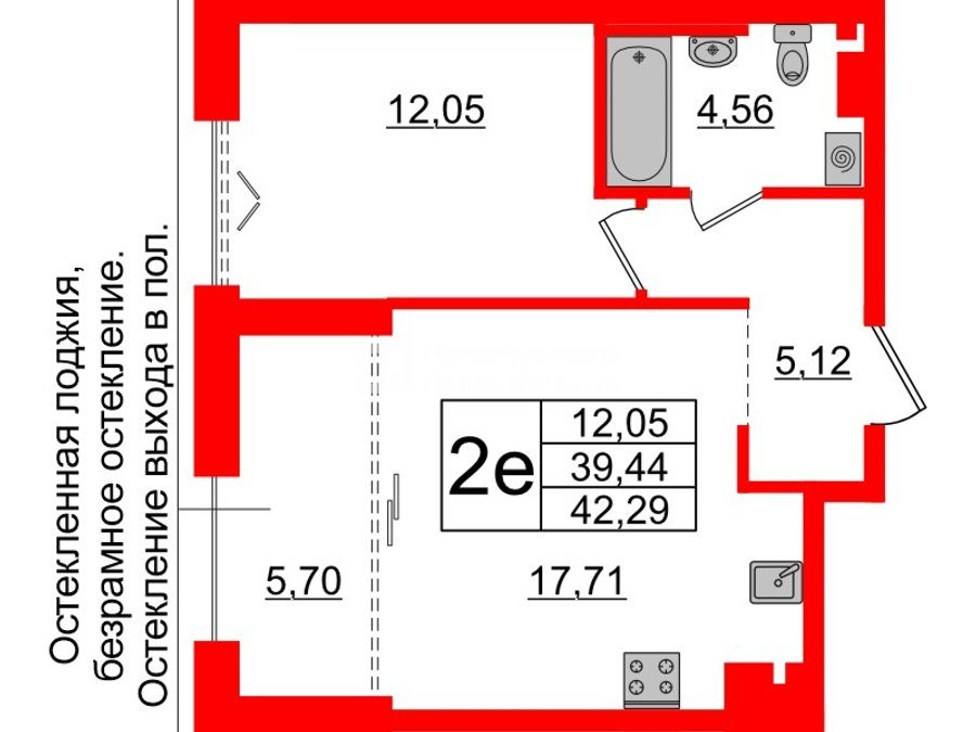 1-комнатная квартира, 39.44 м²; этаж: 6 - купить в Санкт-Петербурге