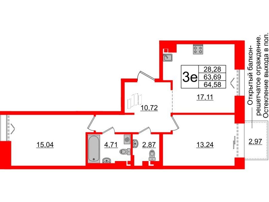 2-комнатная квартира №586 в Imperial club 1-й корпус: 63.69 м², этаж 6 - купить в Санкт-Петербурге