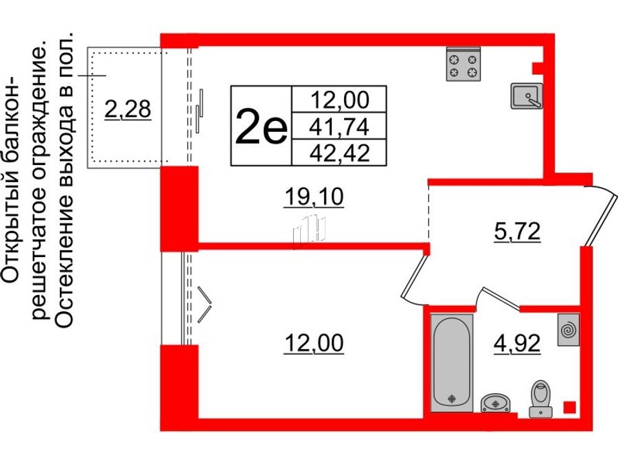 1-комнатная квартира, 41.74 м²; этаж: 2 - купить в Санкт-Петербурге