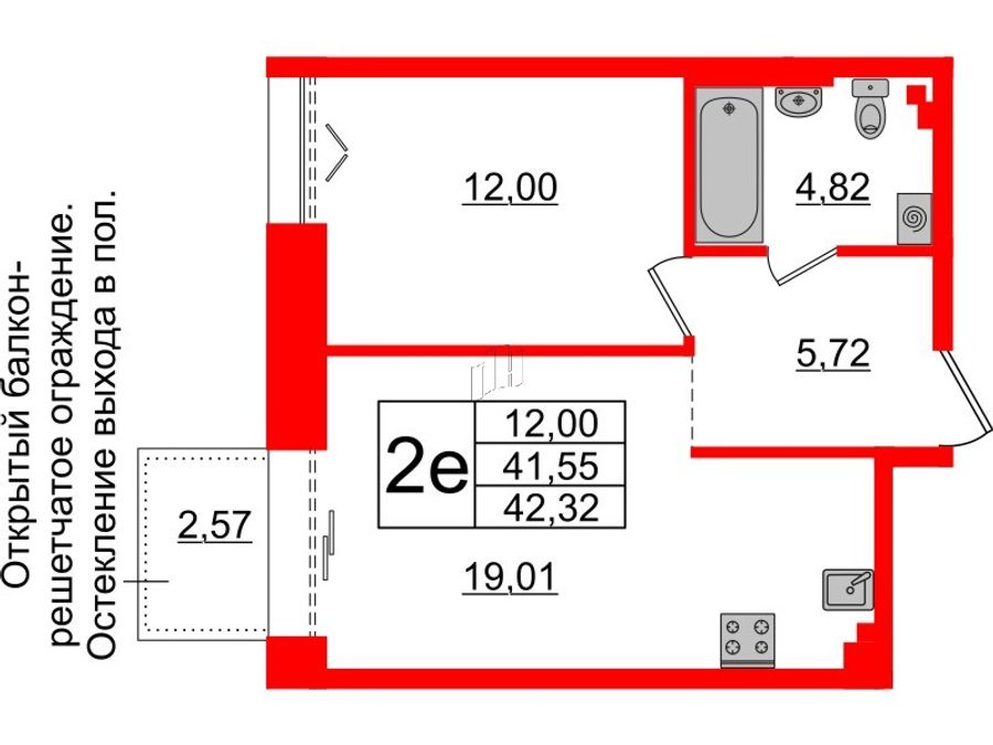 1-комнатная квартира, 41.55 м²; этаж: 3 - купить в Санкт-Петербурге