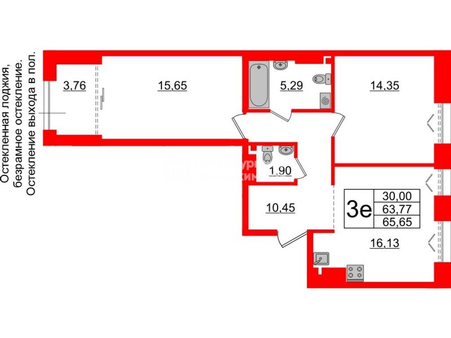 2-комнатная квартира, 63.77 м²; этаж: 7 - купить в Санкт-Петербурге