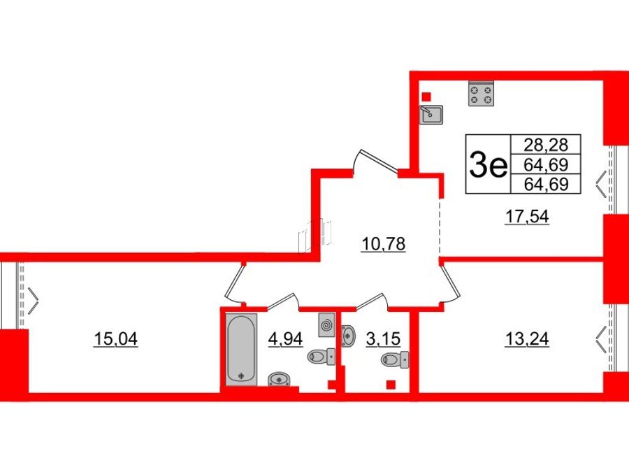 2-комнатная квартира №570 в Imperial club 1-й корпус: 64.69 м², этаж 2 - купить в Санкт-Петербурге