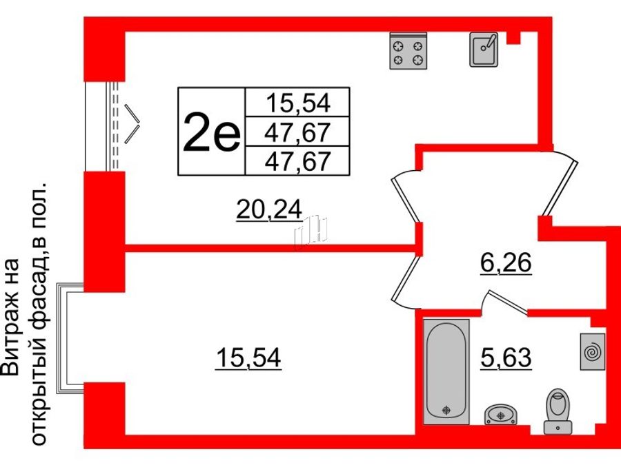 1-комнатная квартира № в: Imperial club: 47.67 м²; этаж: 2 - купить в Санкт-Петербурге