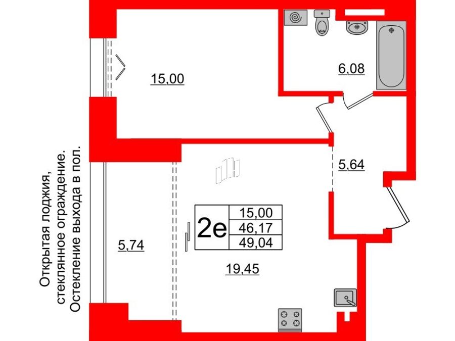 1-комнатная квартира № в: Imperial club: 46.17 м²; этаж: 4 - купить в Санкт-Петербурге