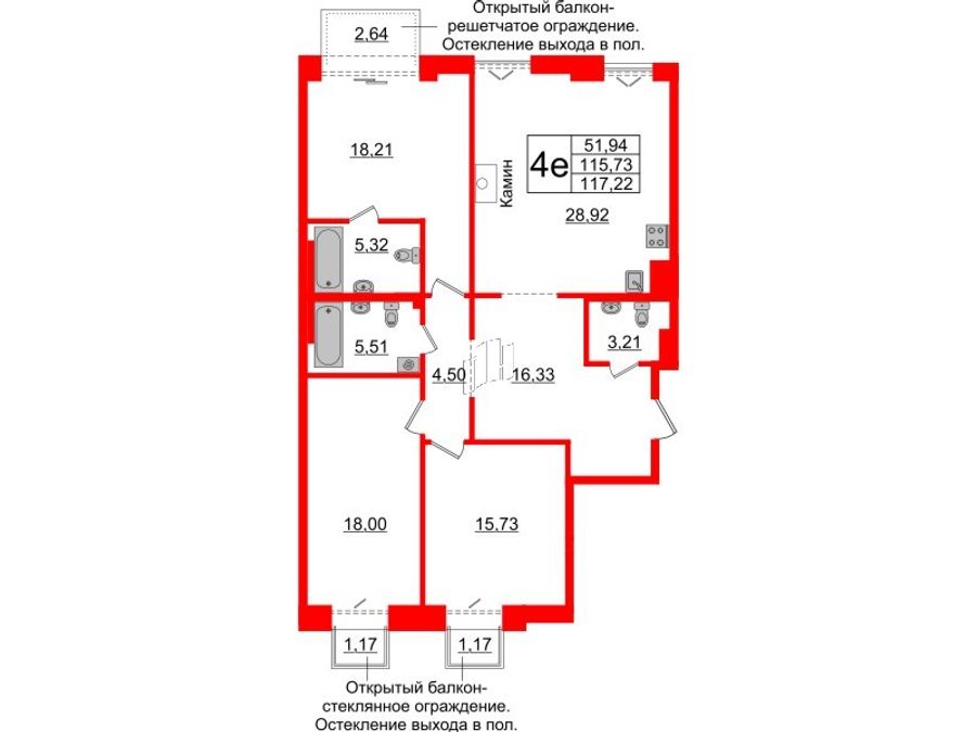 3-комнатная квартира, 115.73 м²; этаж: 7 - купить в Санкт-Петербурге