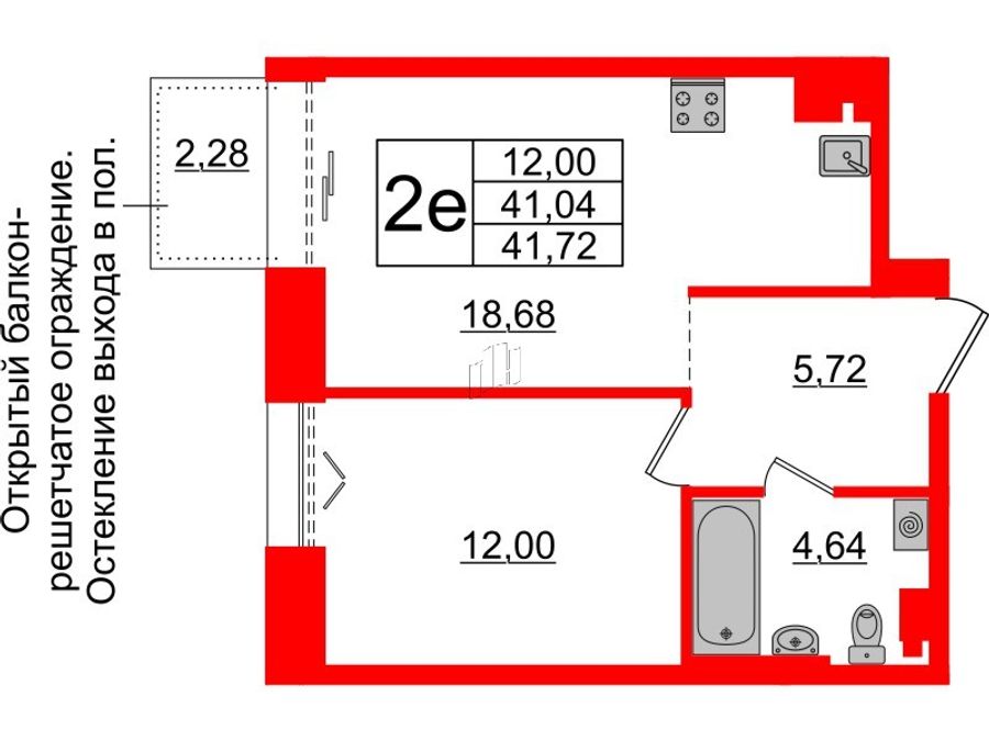 1-комнатная квартира, 41.04 м²; этаж: 6 - купить в Санкт-Петербурге