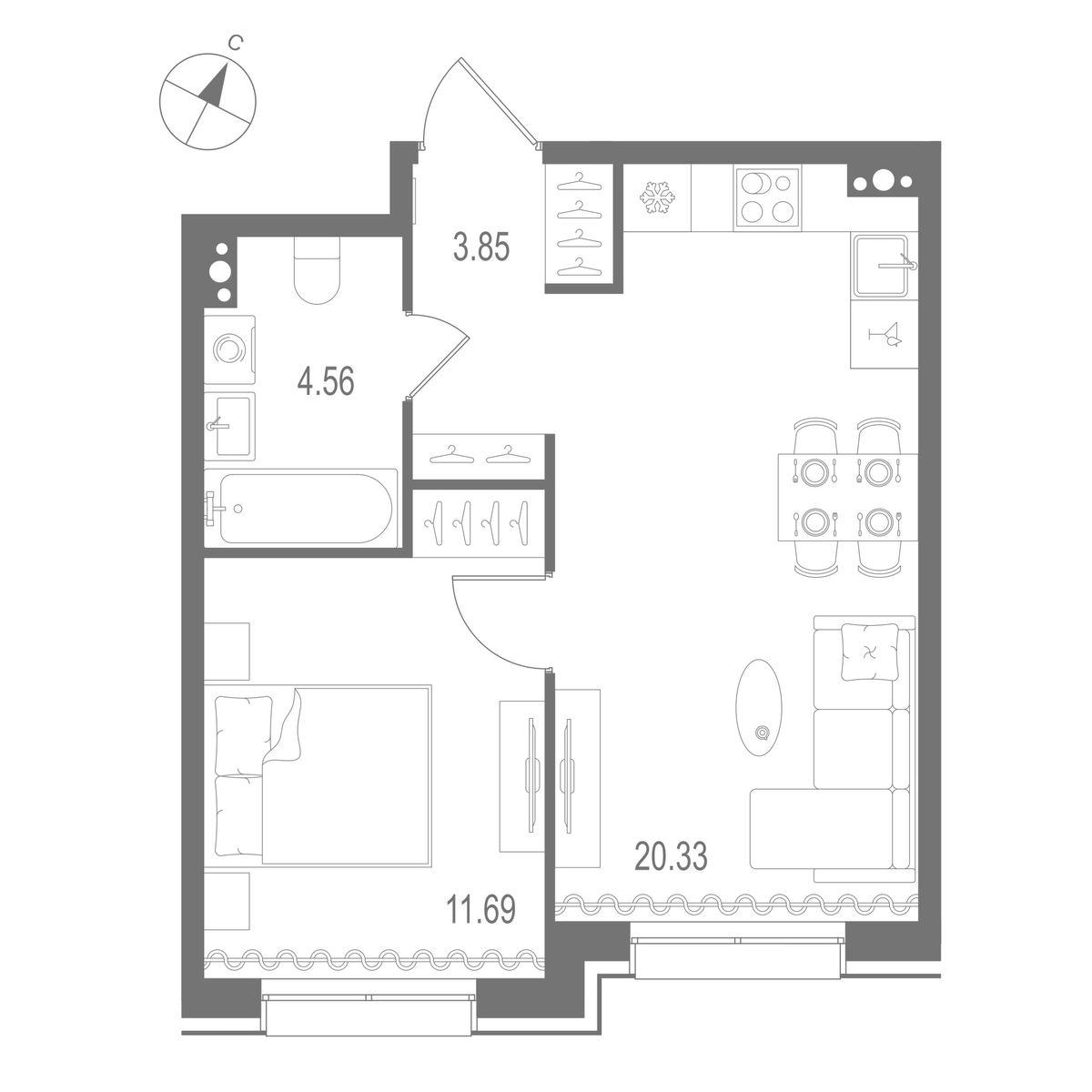 1-комнатная квартира №450 в Остров Первых 1-й корпус: 40.43 м², этаж 8 - купить в Санкт-Петербурге