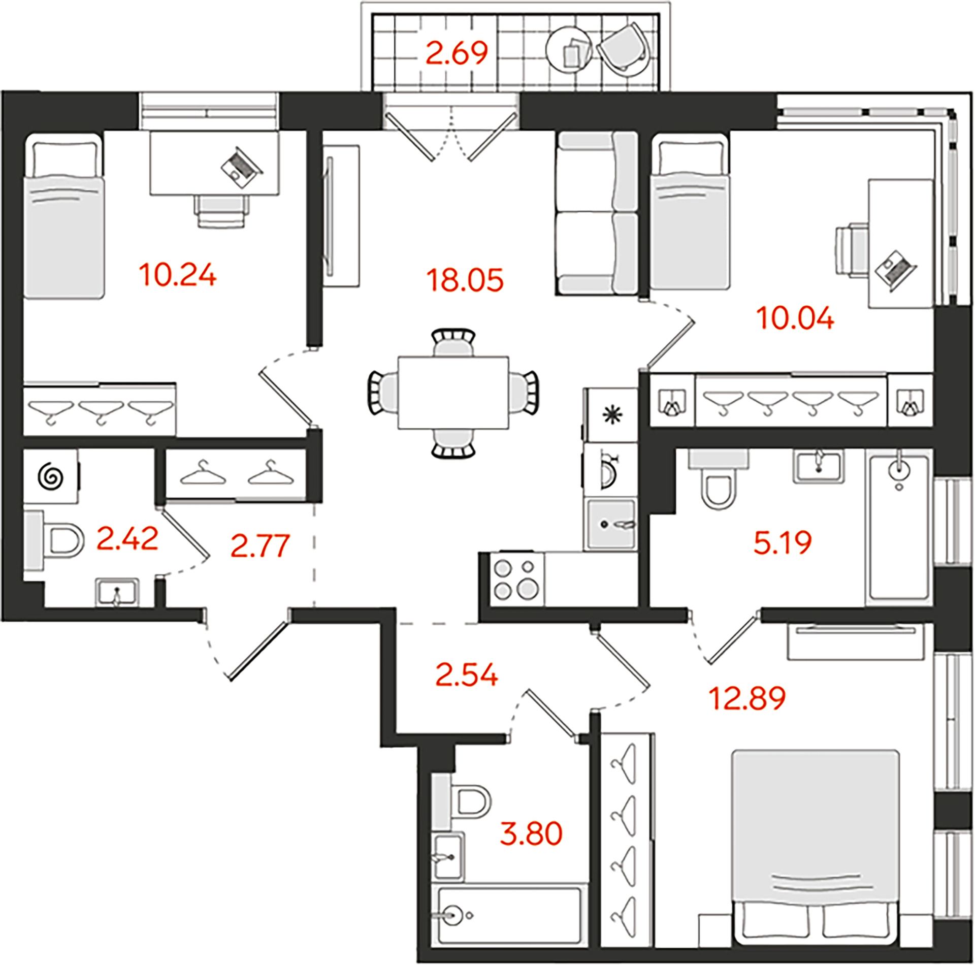 3-комнатная квартира №118 в: СТАВНИ Обводный: 68.75 м²; этаж: 4 - купить в Санкт-Петербурге
