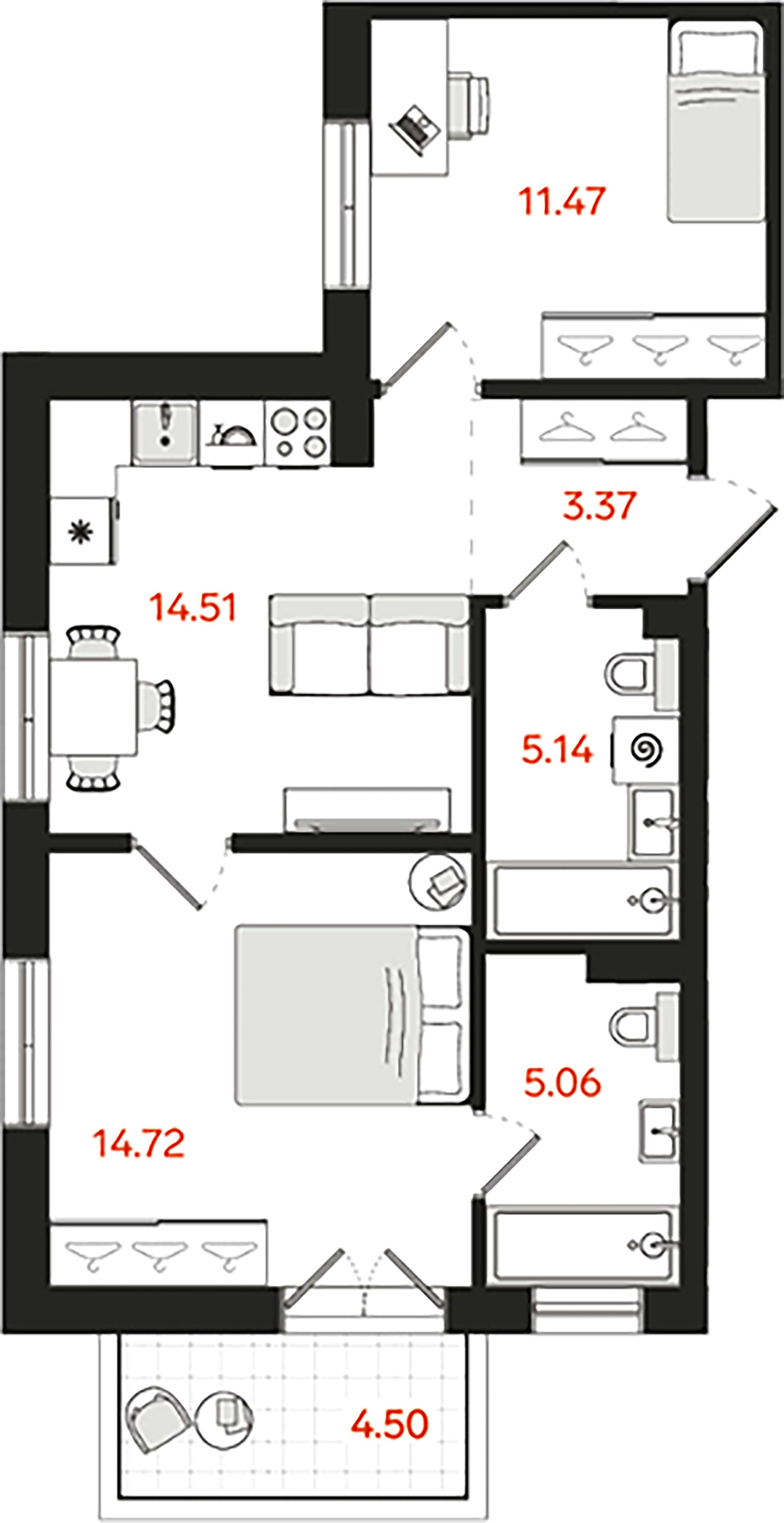 2-комнатная квартира, 55.62 м²; этаж: 4 - купить в Санкт-Петербурге