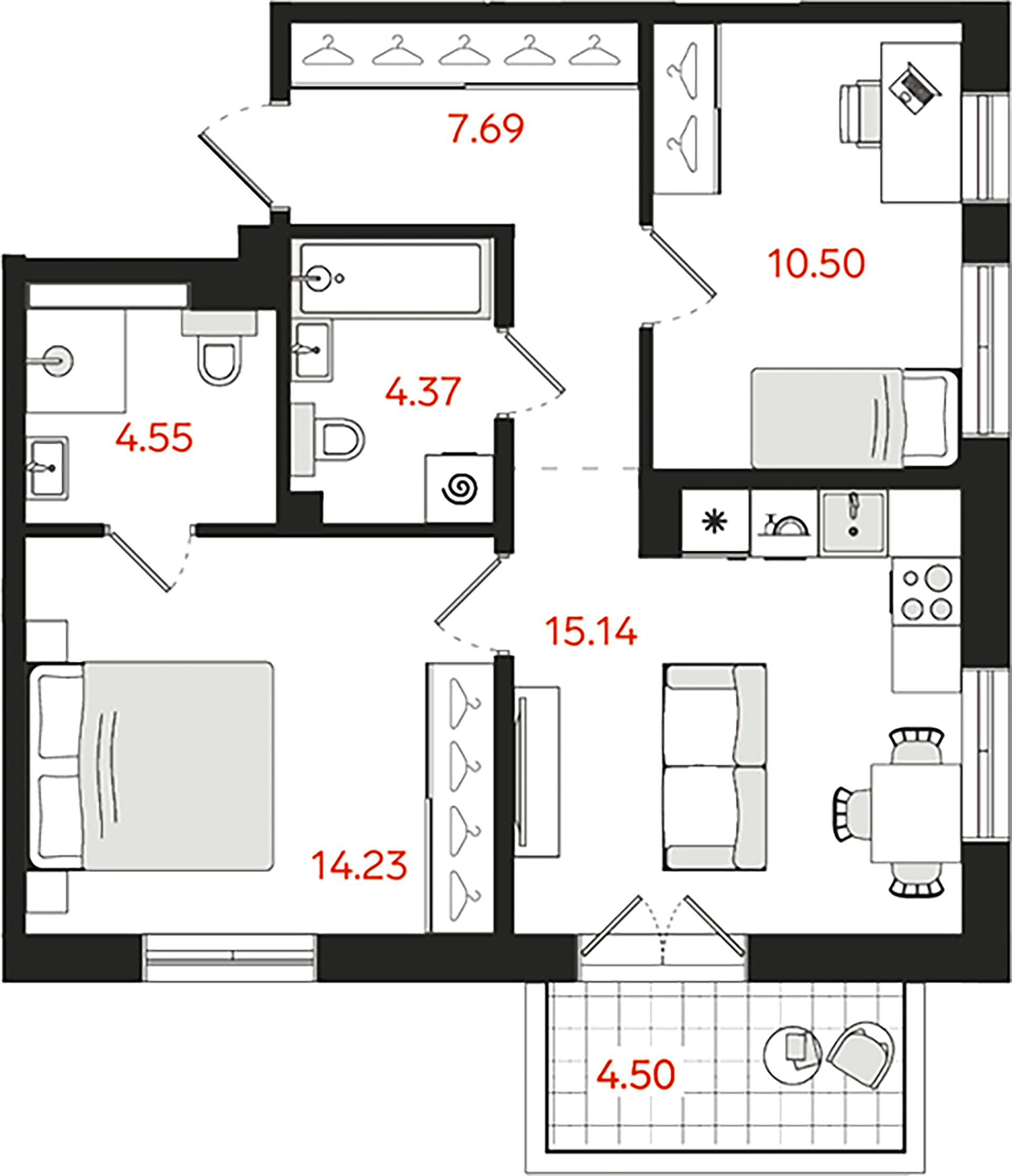 2-комнатная квартира, 57.83 м²; этаж: 4 - купить в Санкт-Петербурге