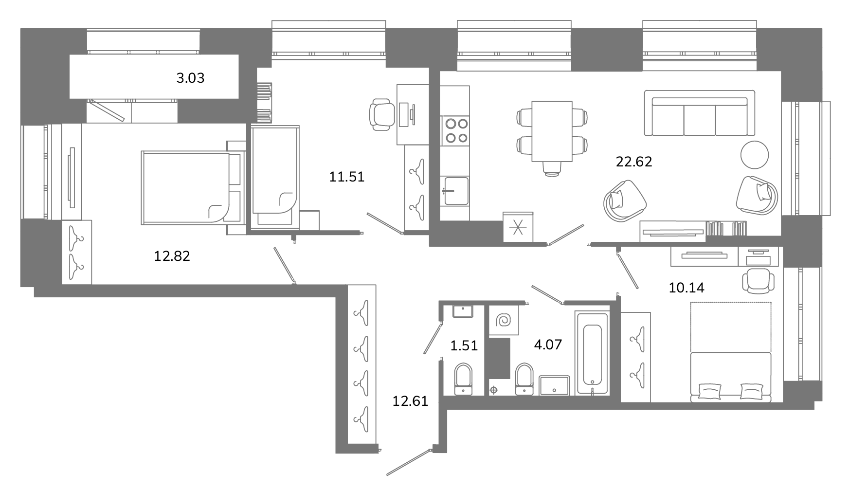 3-комнатная квартира №В4(3-15а) в Твой космос 1-й корпус: 76.8 м², этаж 4 - купить в Санкт-Петербурге