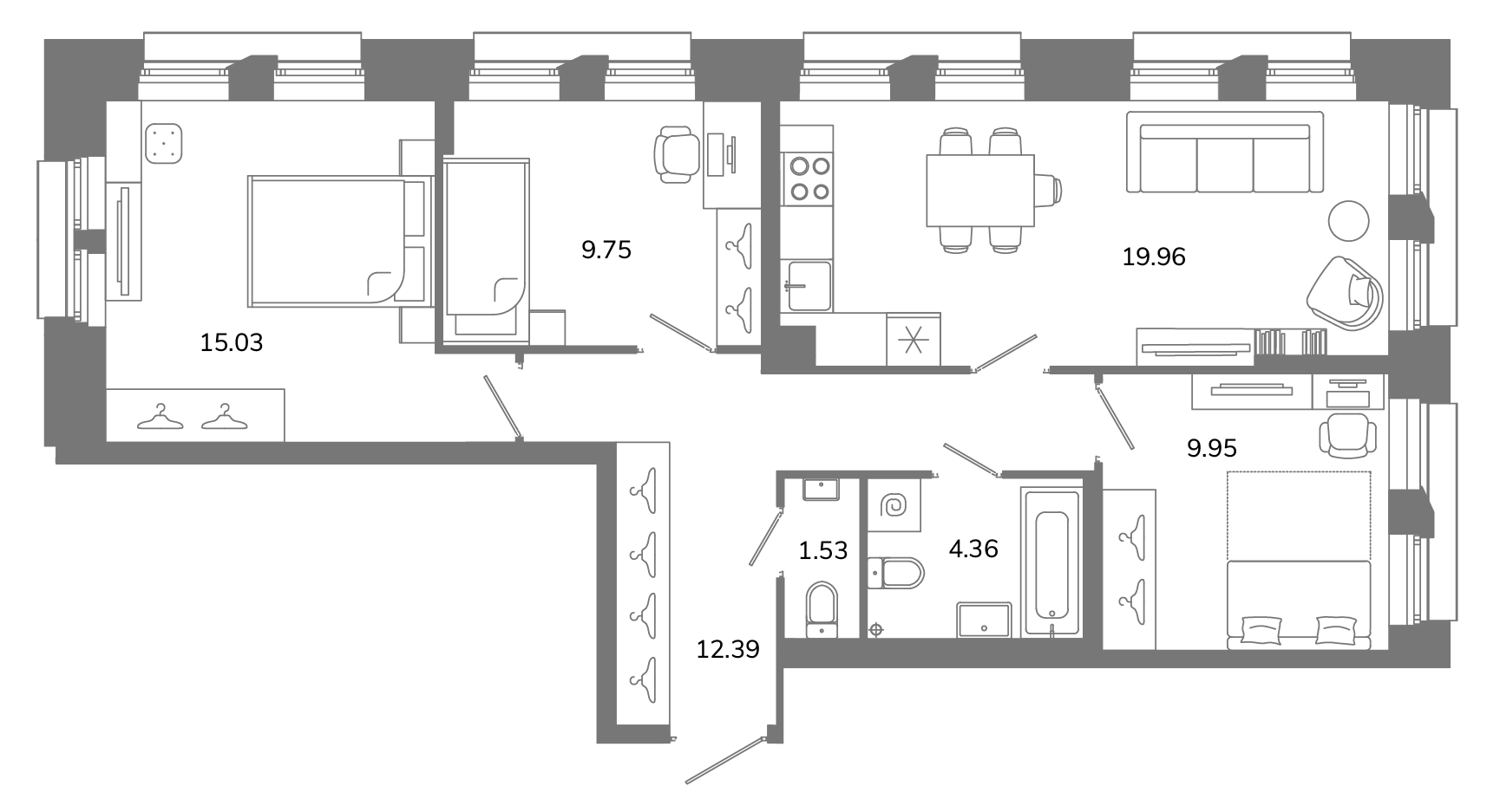 3-комнатная квартира №В2(3-13) в Твой космос 1-й корпус: 72.97 м², этаж 2 - купить в Санкт-Петербурге