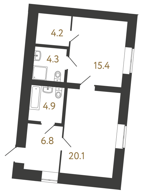 1-комнатная квартира, 55.7 м²; этаж: 2 - купить в Санкт-Петербурге
