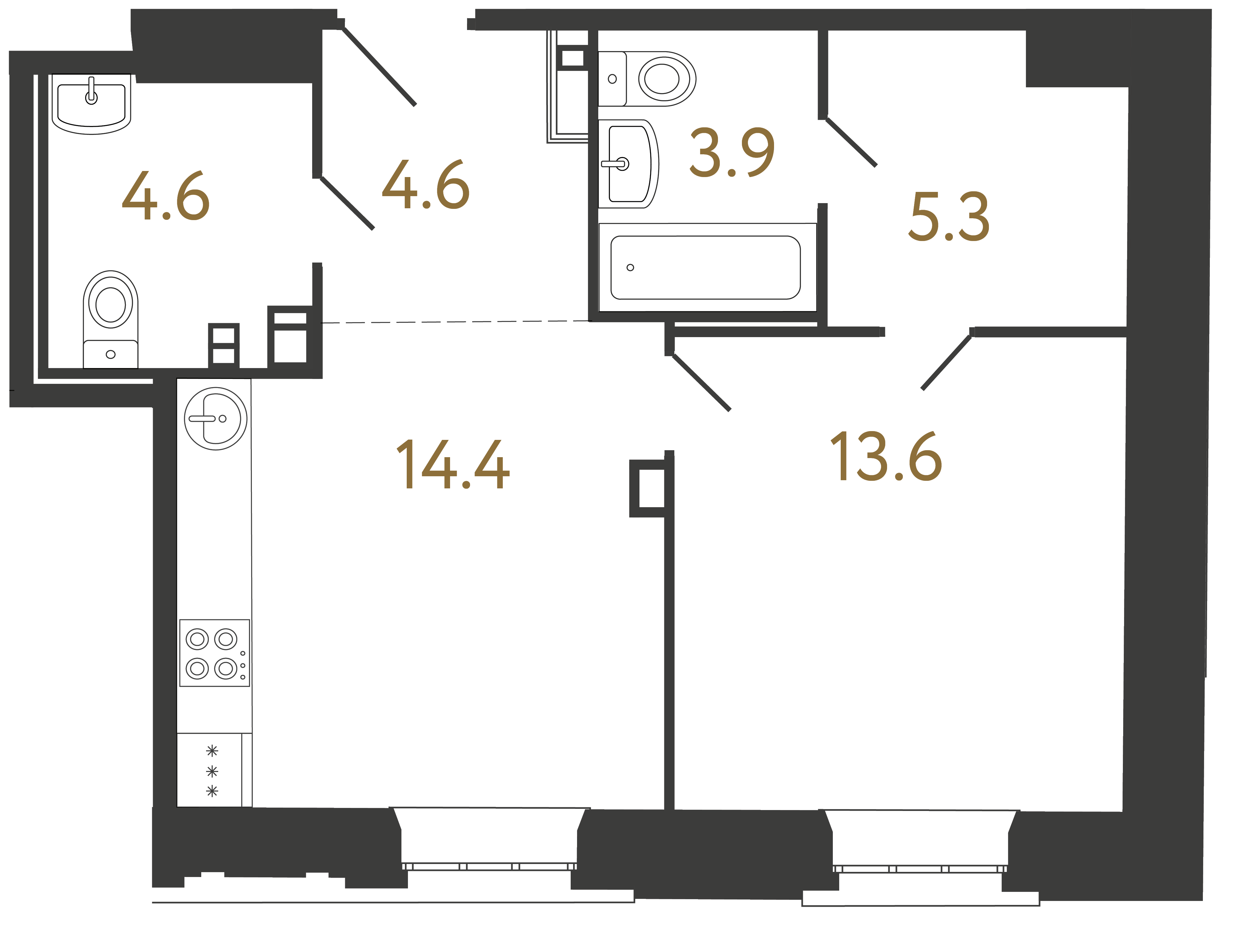 1-комнатная квартира, 46.4 м²; этаж: 2 - купить в Санкт-Петербурге