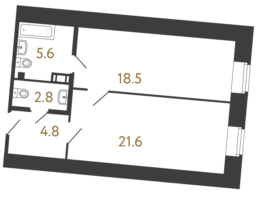 1-комнатная квартира, 53.3 м²; этаж: 2 - купить в Санкт-Петербурге