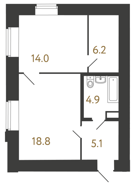 1-комнатная квартира, 49 м²; этаж: 2 - купить в Санкт-Петербурге