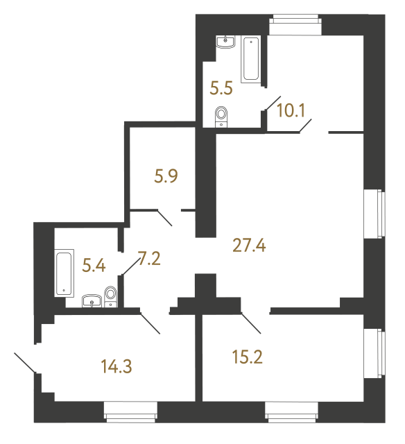 2-комнатная квартира, 91 м²; этаж: 3 - купить в Санкт-Петербурге